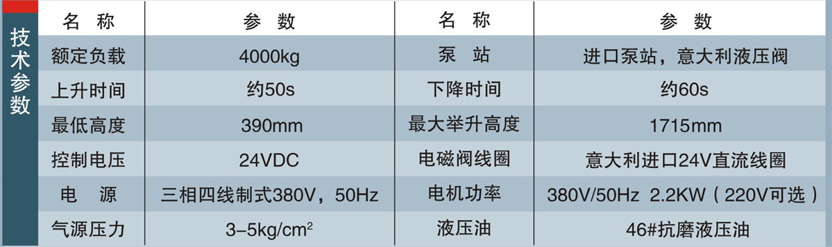 信力XL126剪式举升机技术参数