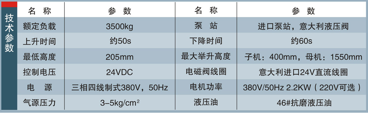 信力XL007剪式举升机技术参数