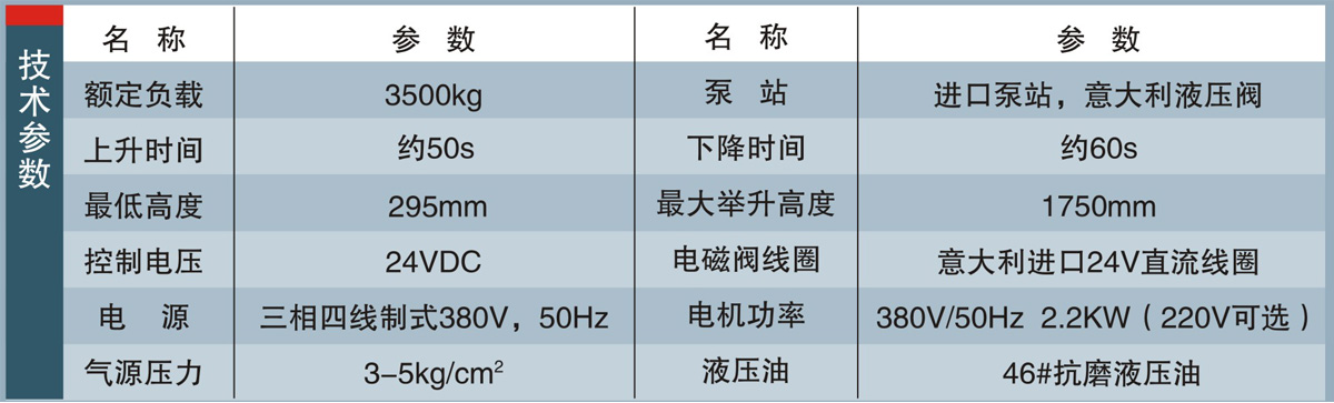 信力XL406剪式举升机技术参数