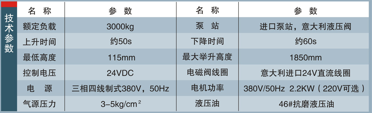 信力XL006剪式举升机技术参数