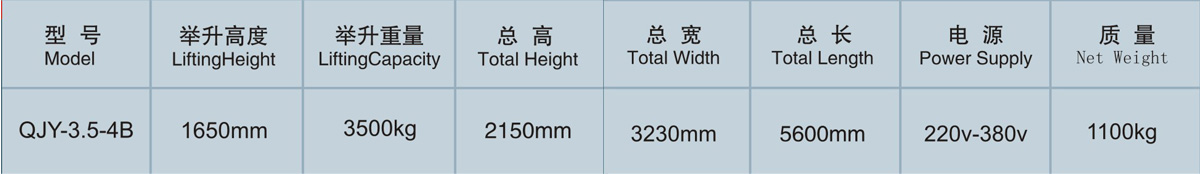 信力QJY4B四柱举升机技术参数