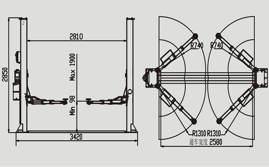 双柱举升机安装尺寸图